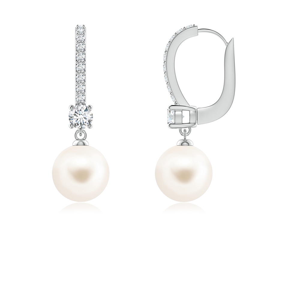 7mm AAA Leverback Freshwater Pearl Drop Earrings in White Gold 