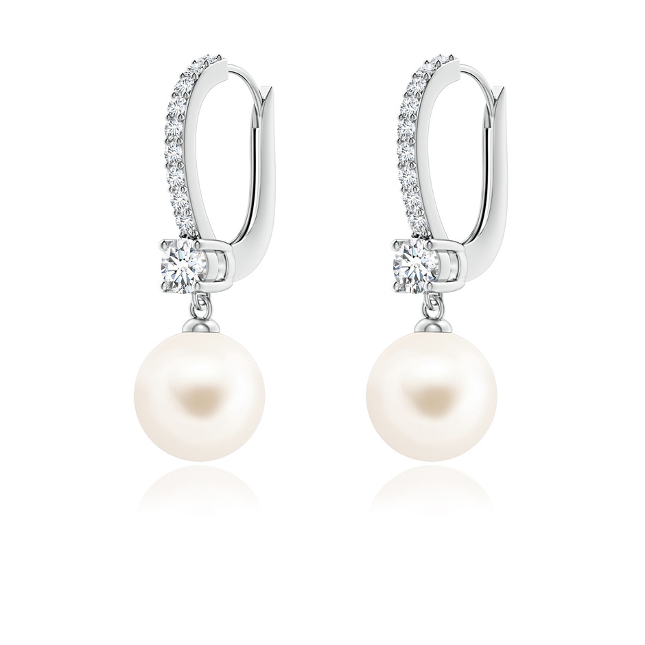 7mm AAA Leverback Freshwater Pearl Drop Earrings in White Gold ruler