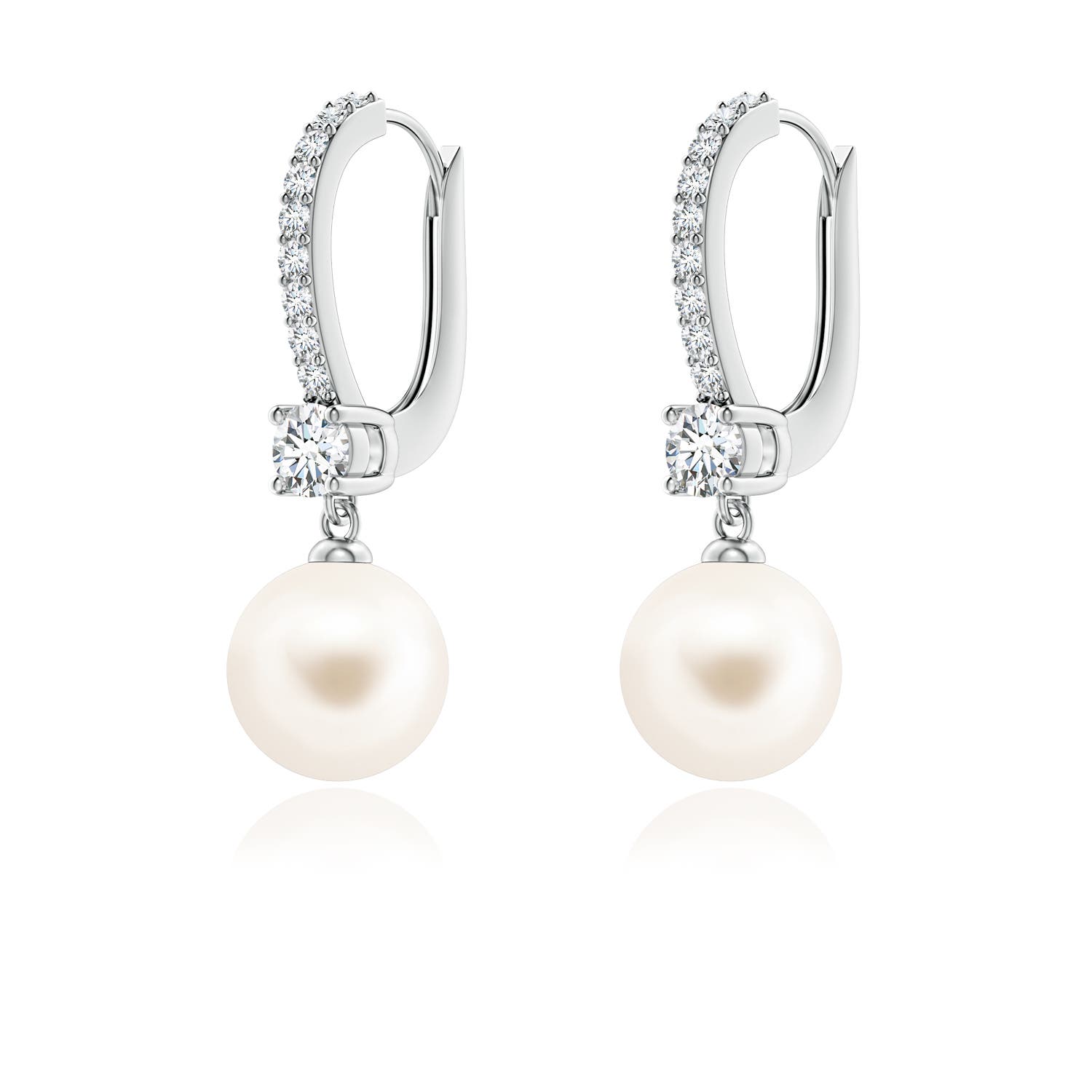 7mm AAA Leverback Freshwater Pearl Drop Earrings in White Gold