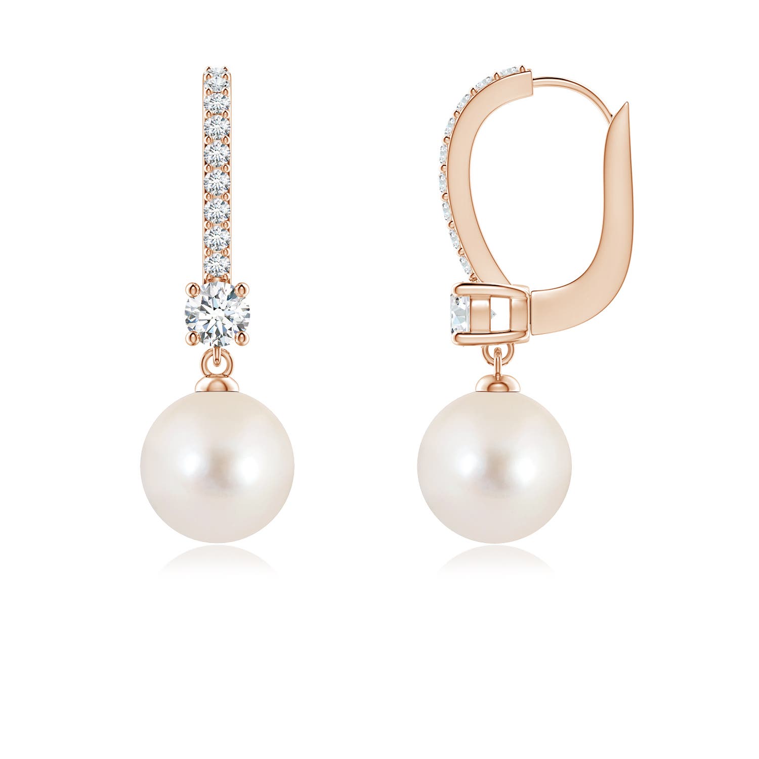 7mm AAAA Leverback Freshwater Pearl Drop Earrings in 18K Rose Gold