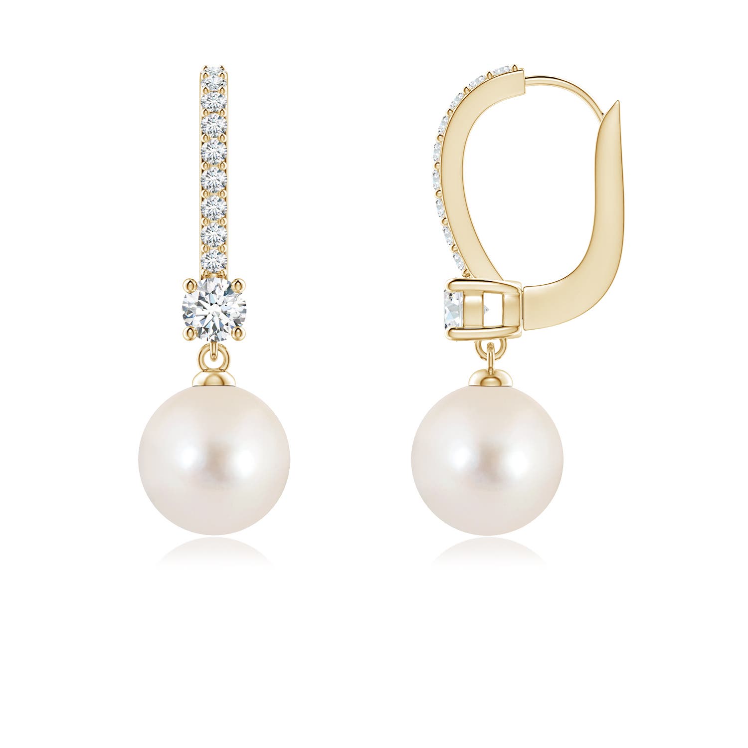 7mm AAAA Leverback Freshwater Pearl Drop Earrings in 18K Yellow Gold