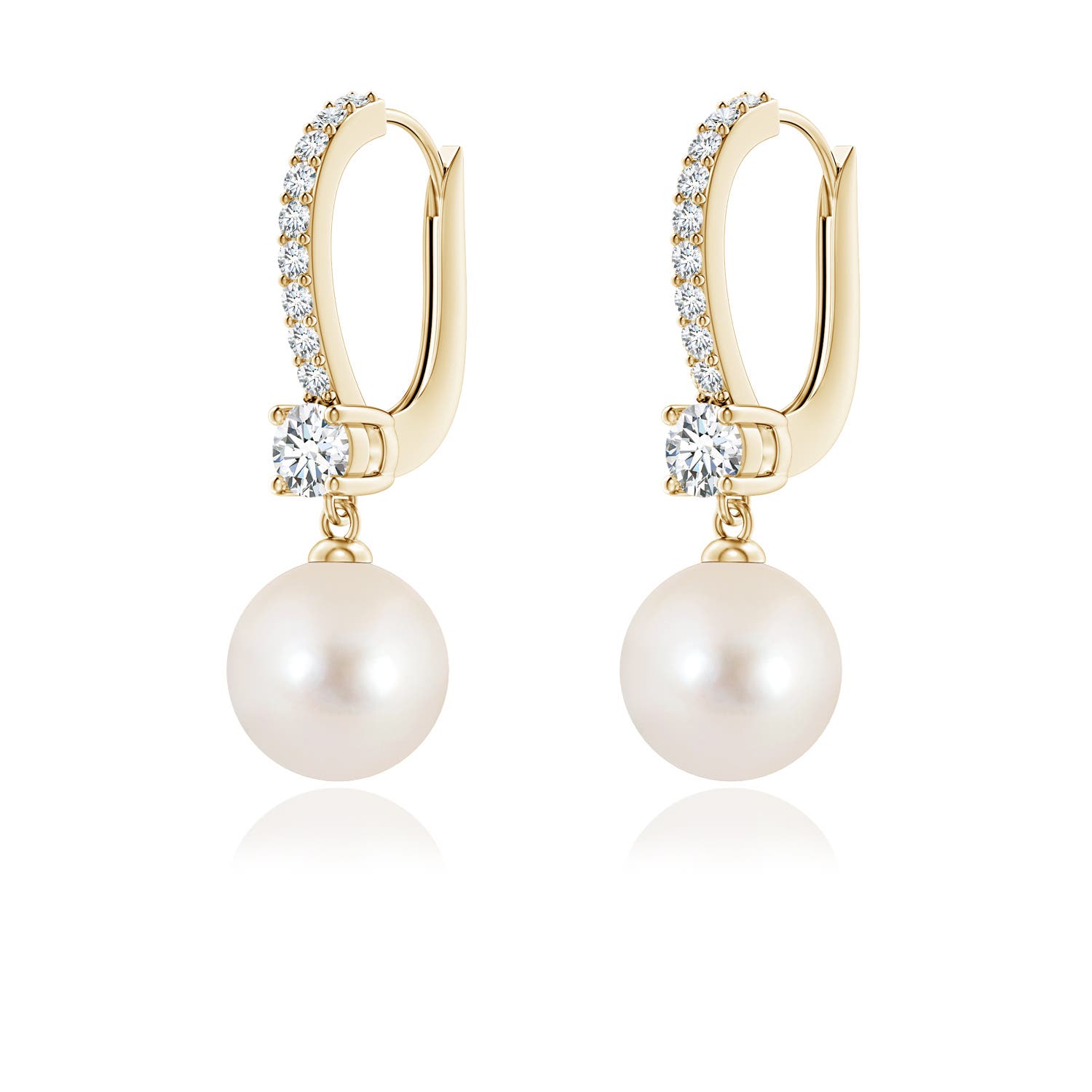 7mm AAAA Leverback Freshwater Pearl Drop Earrings in 18K Yellow Gold