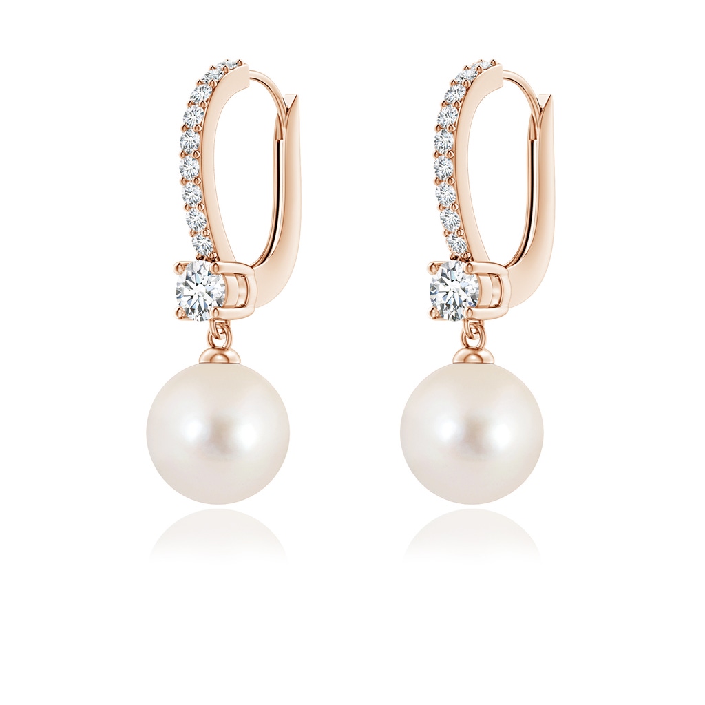 7mm AAAA Leverback Freshwater Pearl Drop Earrings in Rose Gold - side 199