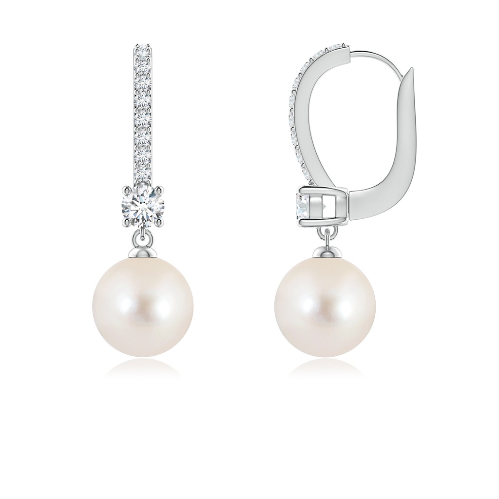 7mm AAAA Leverback Freshwater Pearl Drop Earrings in White Gold