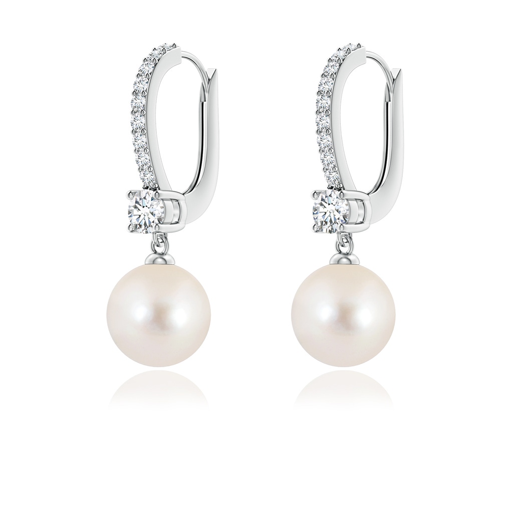 7mm AAAA Leverback Freshwater Pearl Drop Earrings in White Gold - side 199