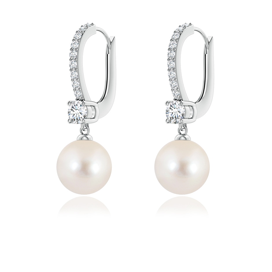 7mm AAAA Leverback Freshwater Pearl Drop Earrings in White Gold side 199