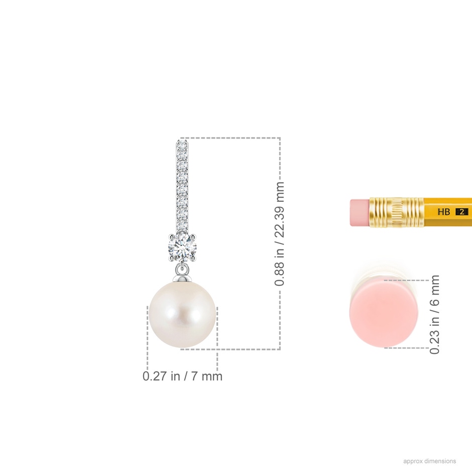 7mm AAAA Leverback Freshwater Pearl Drop Earrings in White Gold ruler