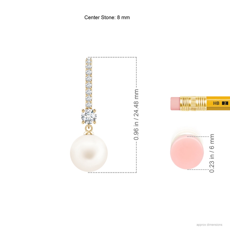 8mm AA Leverback Freshwater Pearl Drop Earrings in Yellow Gold body-ear