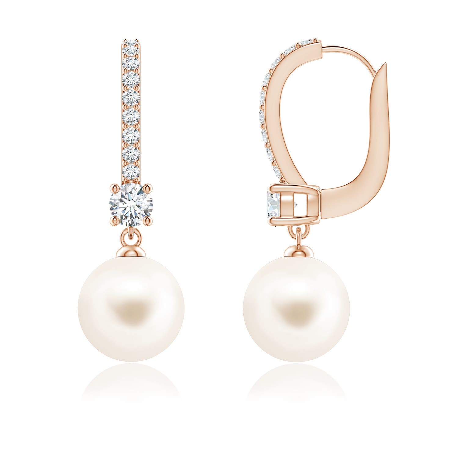 8mm AAA Leverback Freshwater Pearl Drop Earrings in 18K Rose Gold