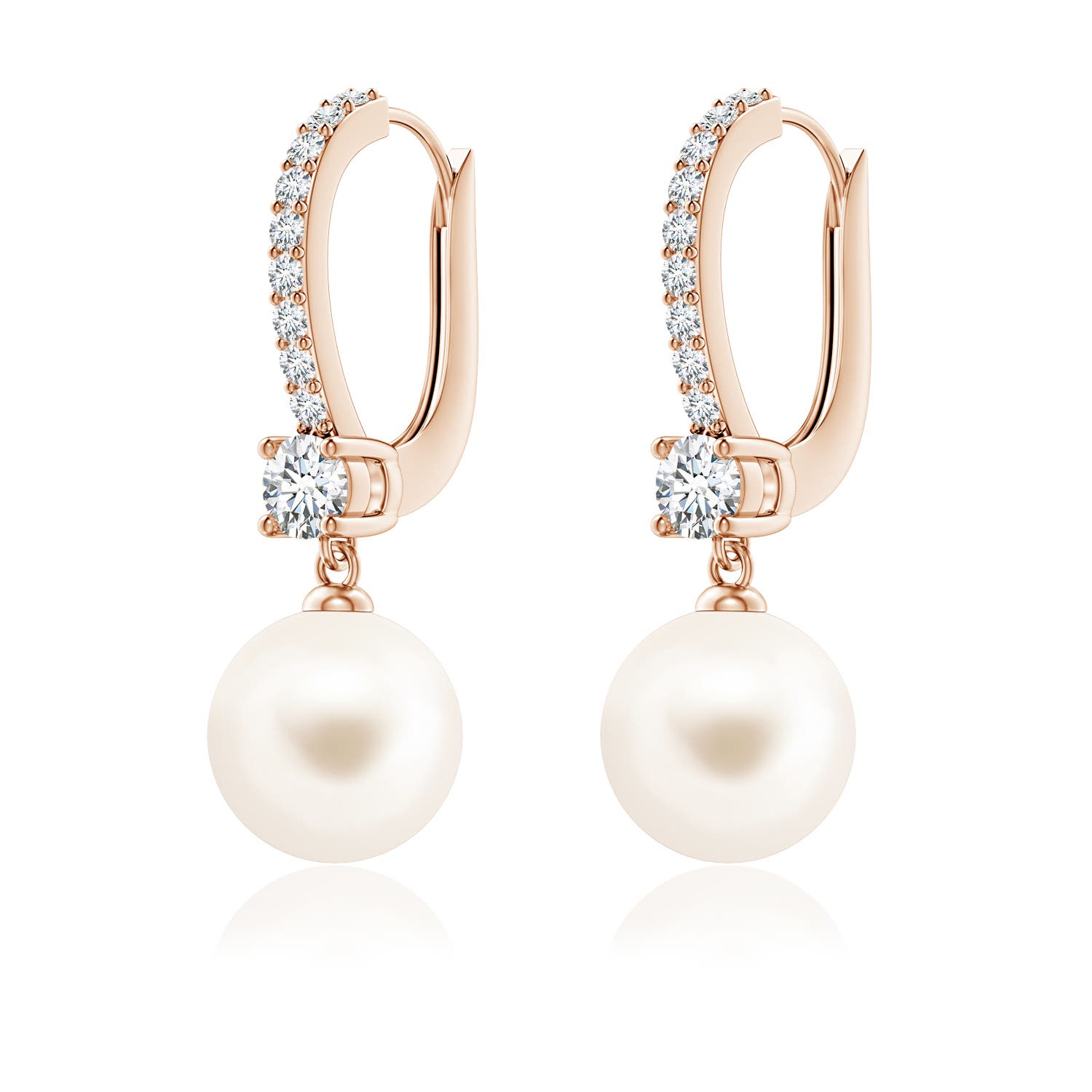8mm AAA Leverback Freshwater Pearl Drop Earrings in 18K Rose Gold