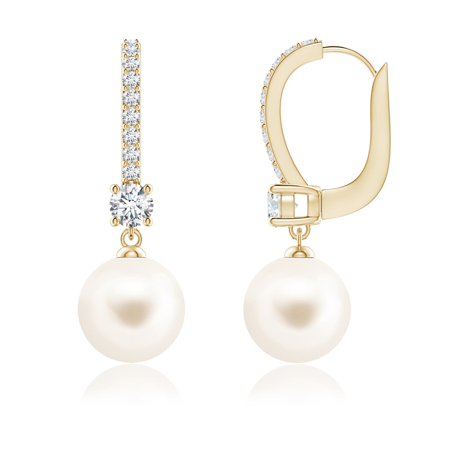 8mm AAA Leverback Freshwater Pearl Drop Earrings in 18CT Yellow Gold