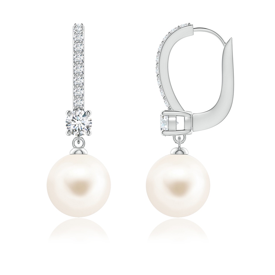 8mm AAA Leverback Freshwater Pearl Drop Earrings in White Gold 
