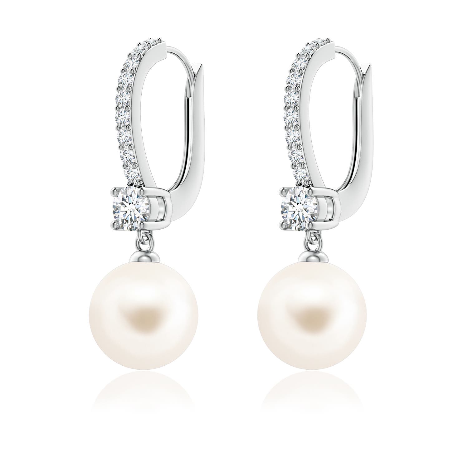 8mm AAA Leverback Freshwater Pearl Drop Earrings in White Gold