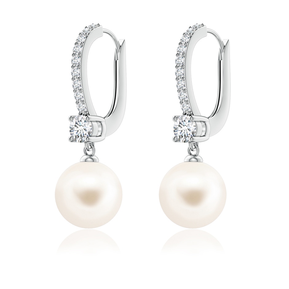 8mm AAA Leverback Freshwater Pearl Drop Earrings in White Gold side 199