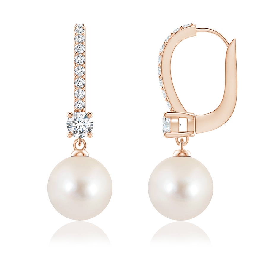 8mm AAAA Leverback Freshwater Pearl Drop Earrings in Rose Gold 