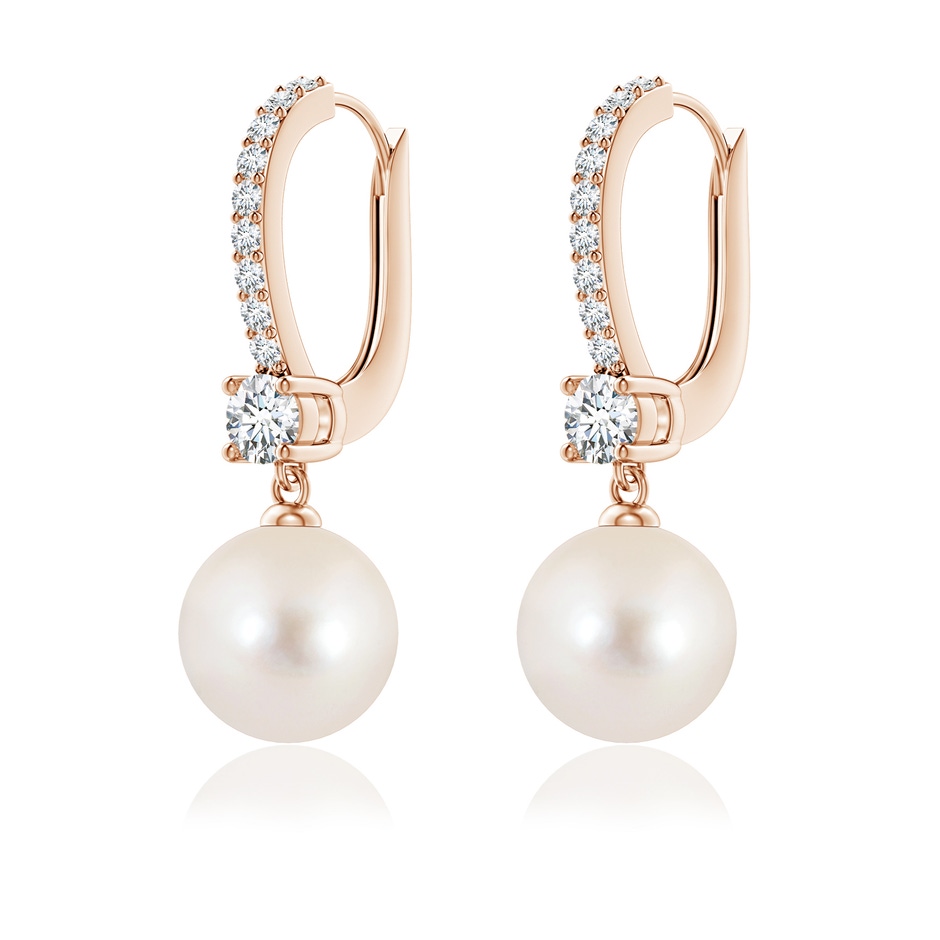 8mm AAAA Leverback Freshwater Pearl Drop Earrings in Rose Gold ruler