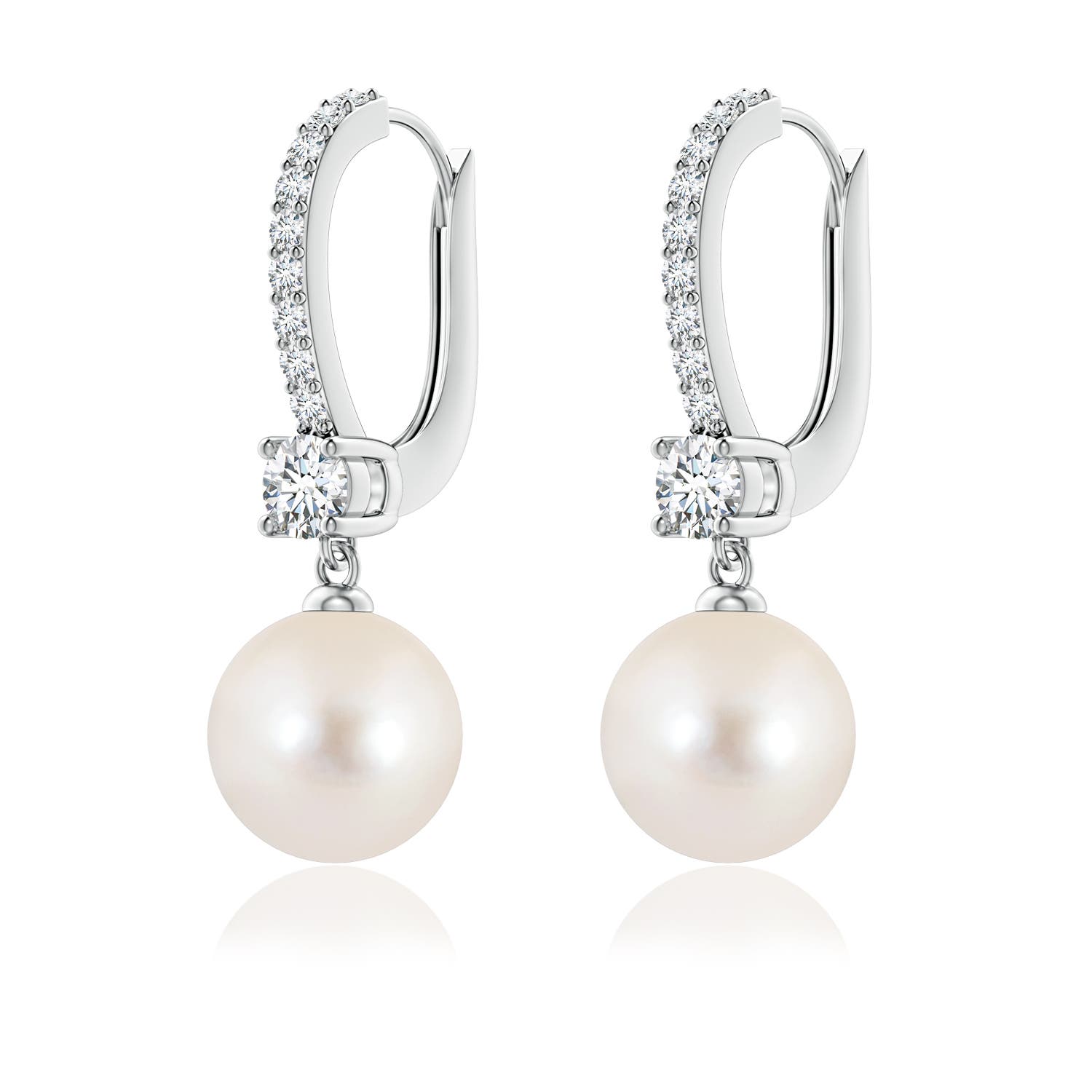 8mm AAAA Leverback Freshwater Pearl Drop Earrings in White Gold