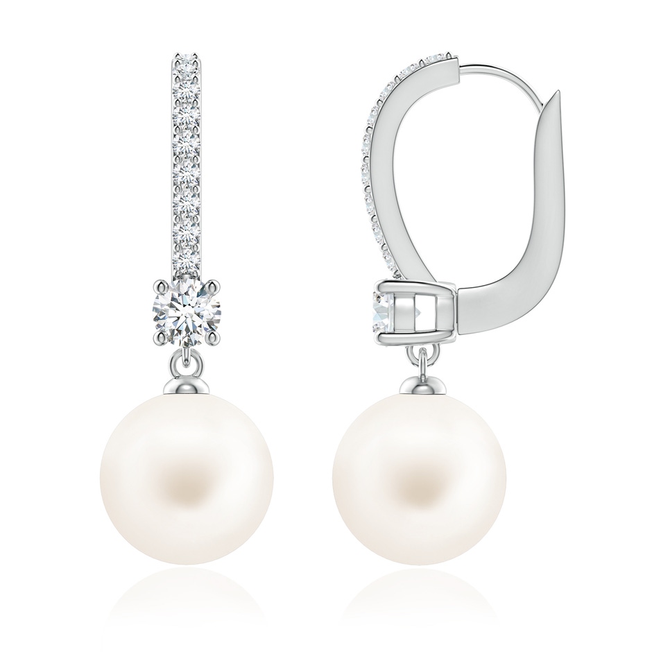 9mm AA Leverback Freshwater Pearl Drop Earrings in White Gold 