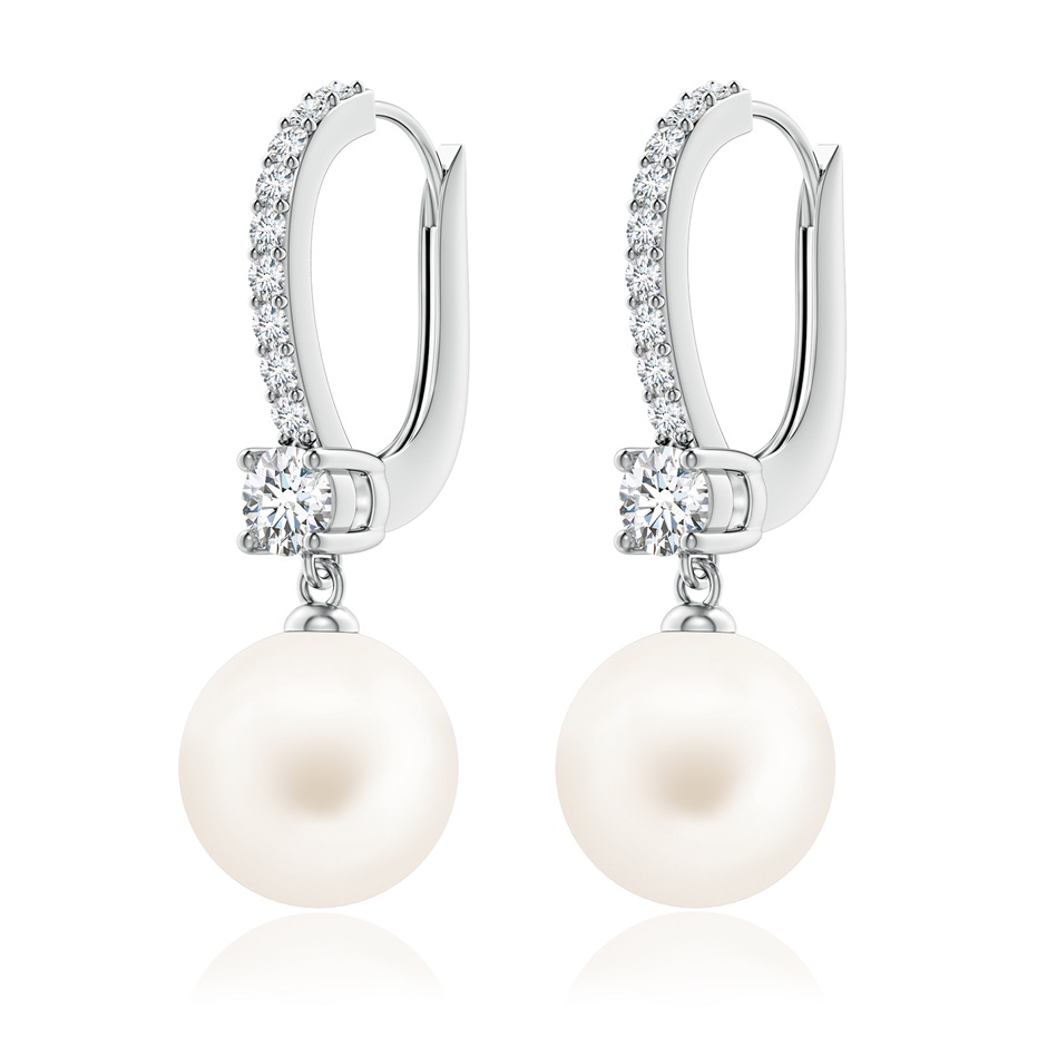 9mm AA Leverback Freshwater Pearl Drop Earrings in White Gold side 199