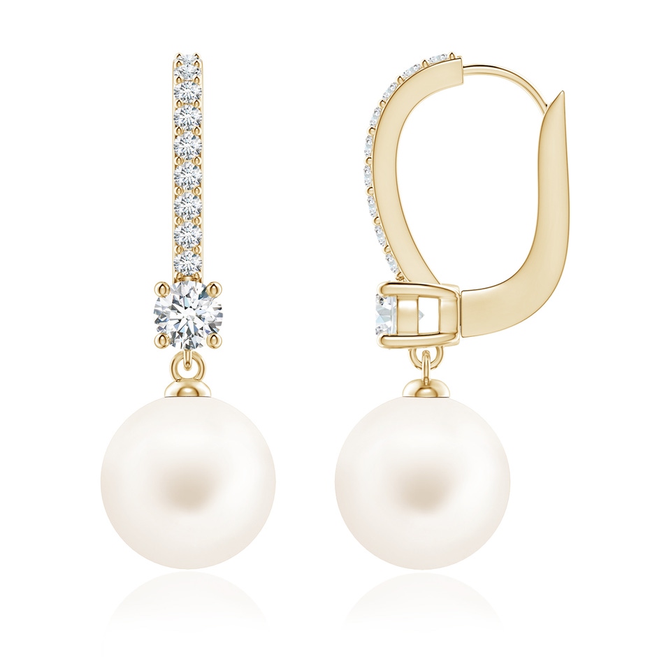 9mm AA Leverback Freshwater Pearl Drop Earrings in Yellow Gold 