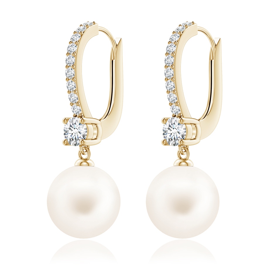 9mm AA Leverback Freshwater Pearl Drop Earrings in Yellow Gold side 199