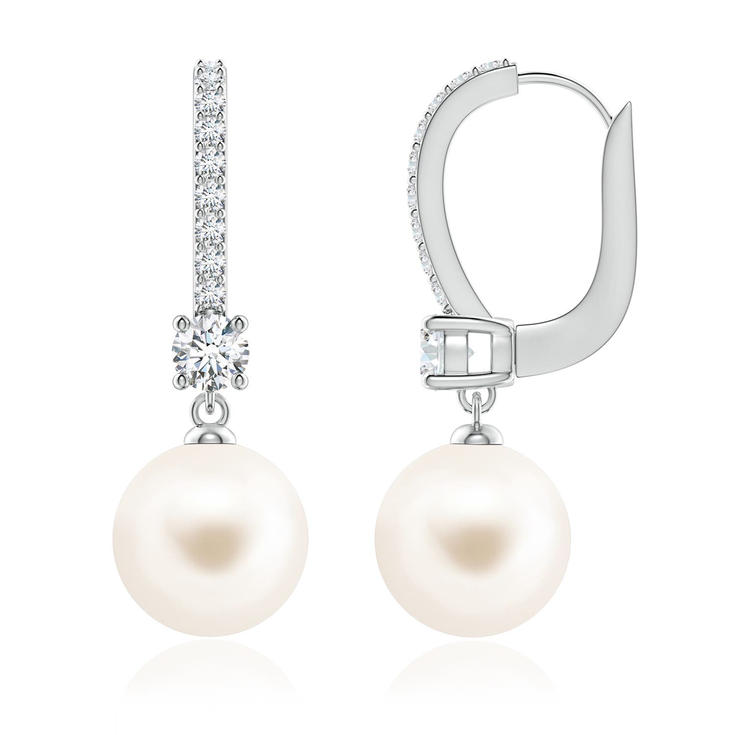 9mm AAA Leverback Freshwater Pearl Drop Earrings in 18K White Gold
