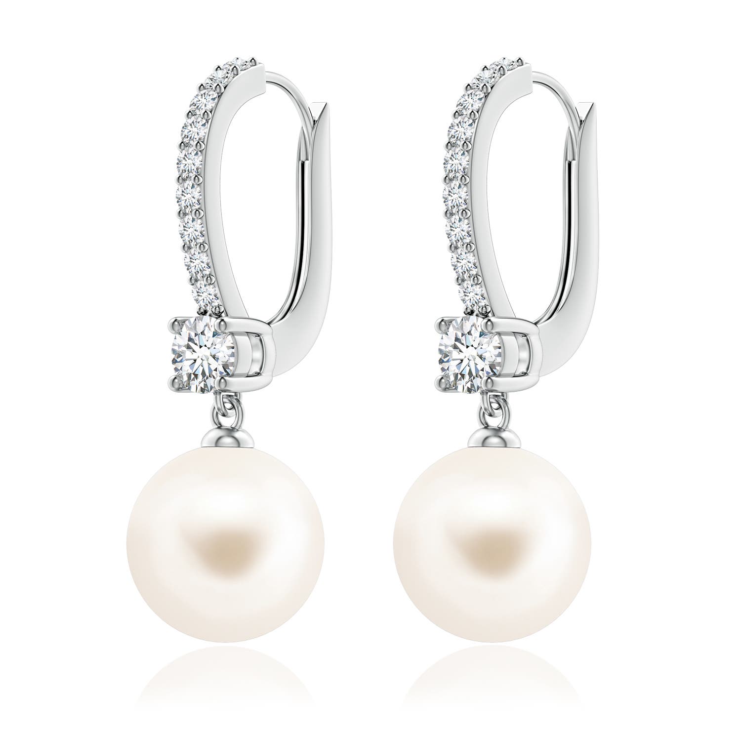 9mm AAA Leverback Freshwater Pearl Drop Earrings in White Gold