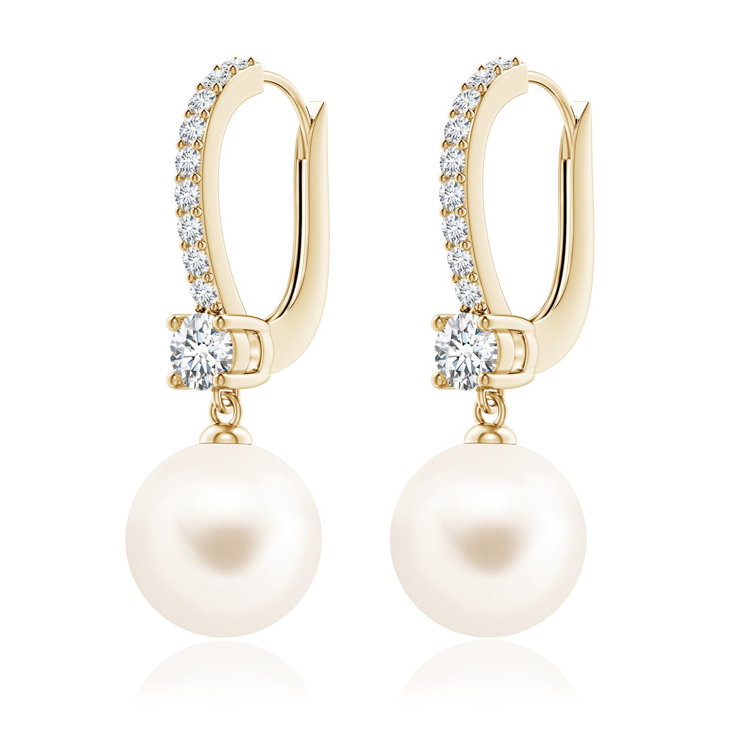 9mm AAA Leverback Freshwater Pearl Drop Earrings in Yellow Gold