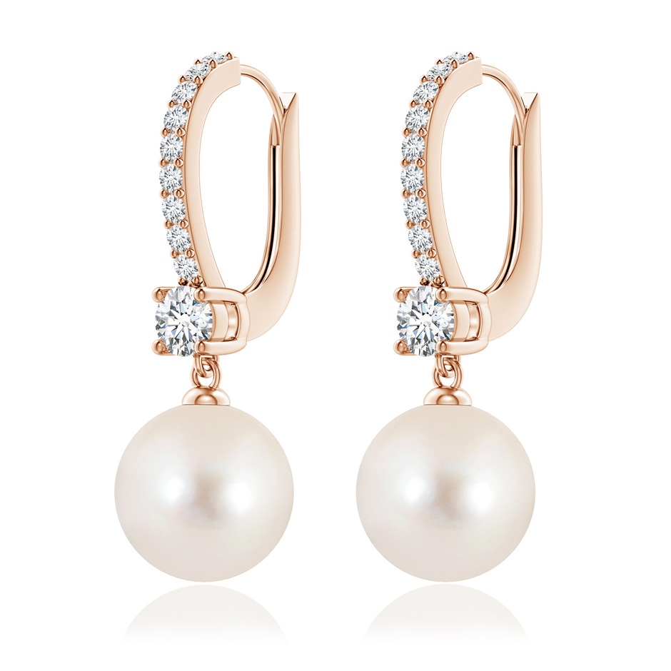 9mm AAAA Leverback Freshwater Pearl Drop Earrings in 18K Rose Gold side 199