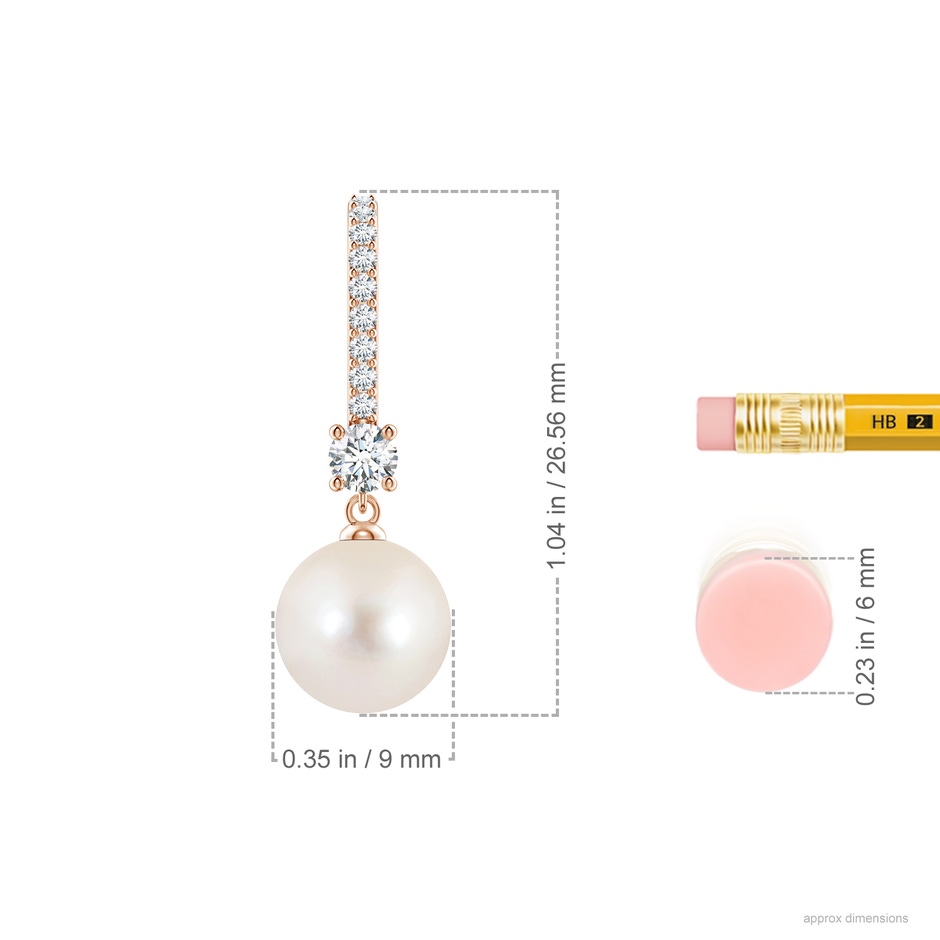 9mm AAAA Leverback Freshwater Pearl Drop Earrings in 18K Rose Gold ruler