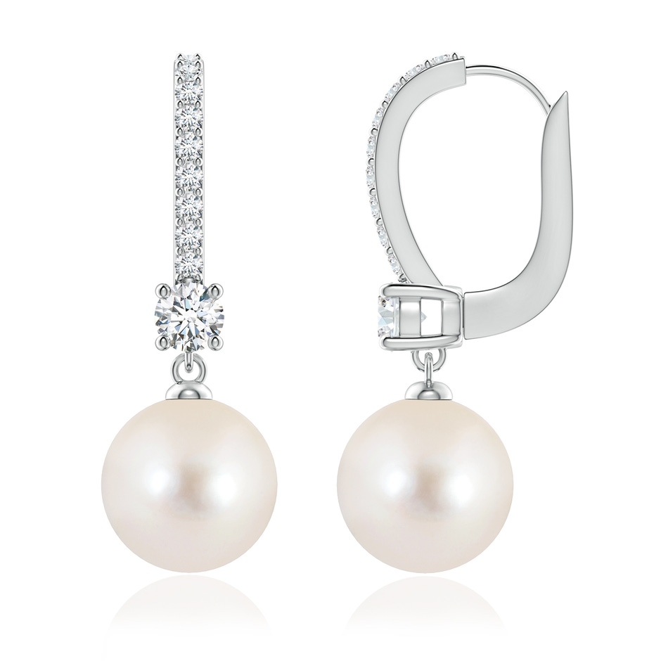 9mm AAAA Leverback Freshwater Pearl Drop Earrings in White Gold 