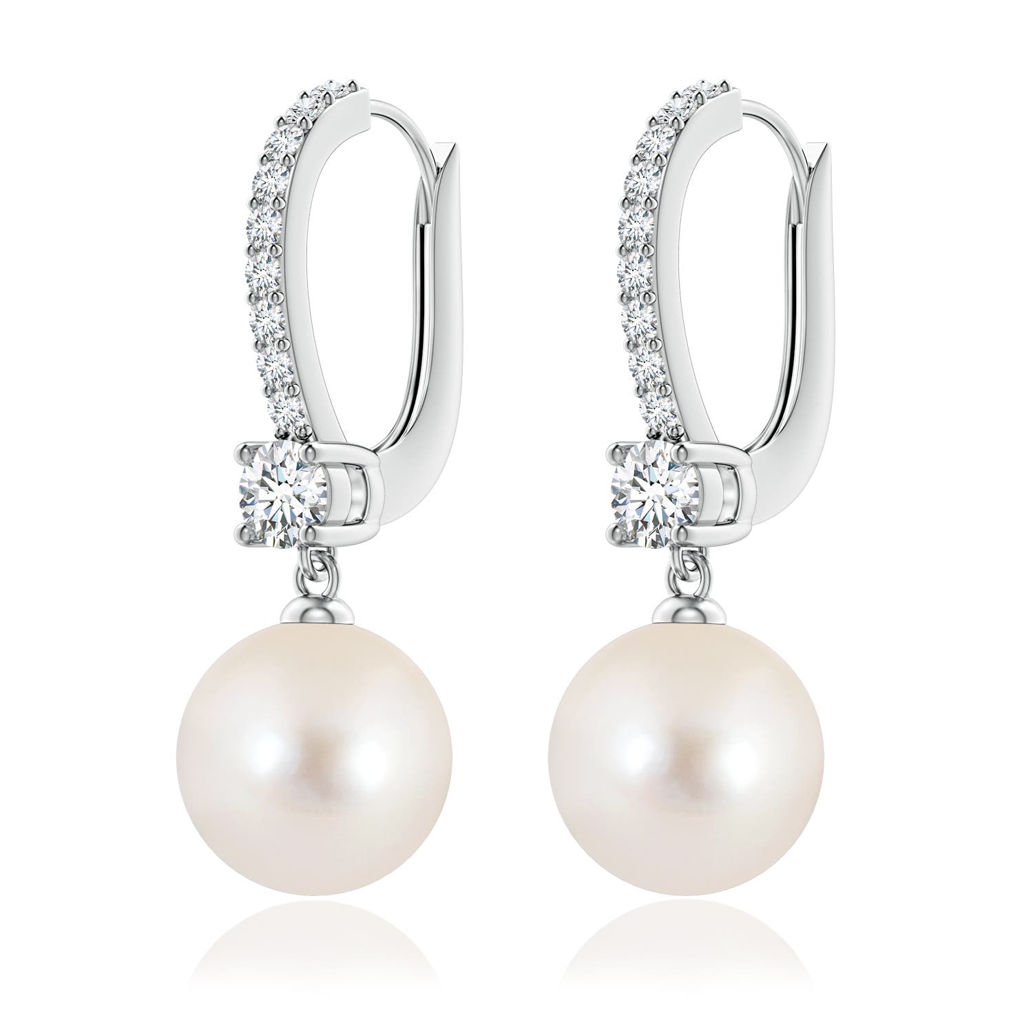 9mm AAAA Leverback Freshwater Pearl Drop Earrings in White Gold