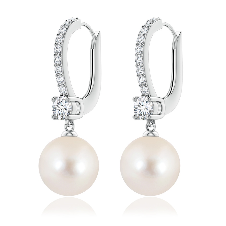 9mm AAAA Leverback Freshwater Pearl Drop Earrings in White Gold side 199