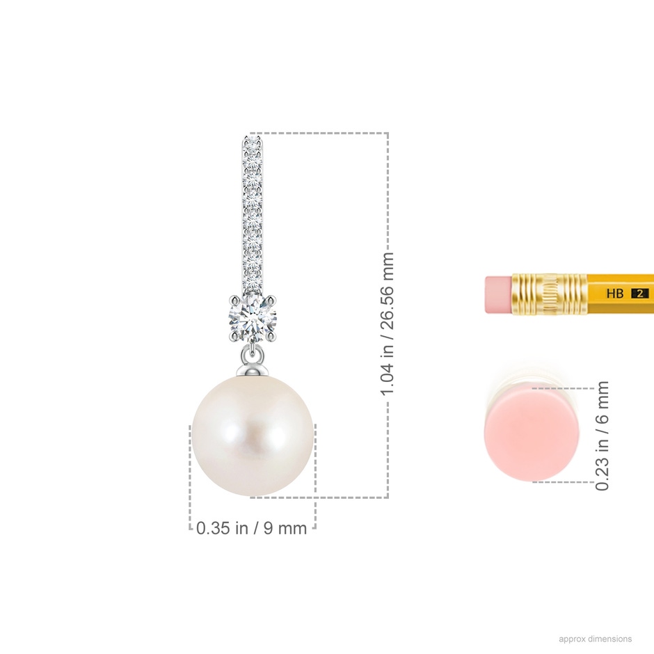 9mm AAAA Leverback Freshwater Pearl Drop Earrings in White Gold ruler