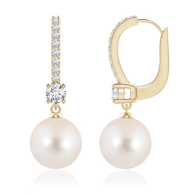 Angara Leverback Freshwater Pearl Drop Earrings in 14K White Gold | AA Grade 10.5 Carat Peg Round Freshwater Cultured Pearl (9mm)