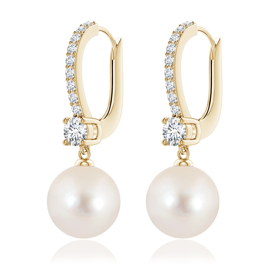 9mm AAAA Leverback Freshwater Pearl Drop Earrings in Yellow Gold ruler