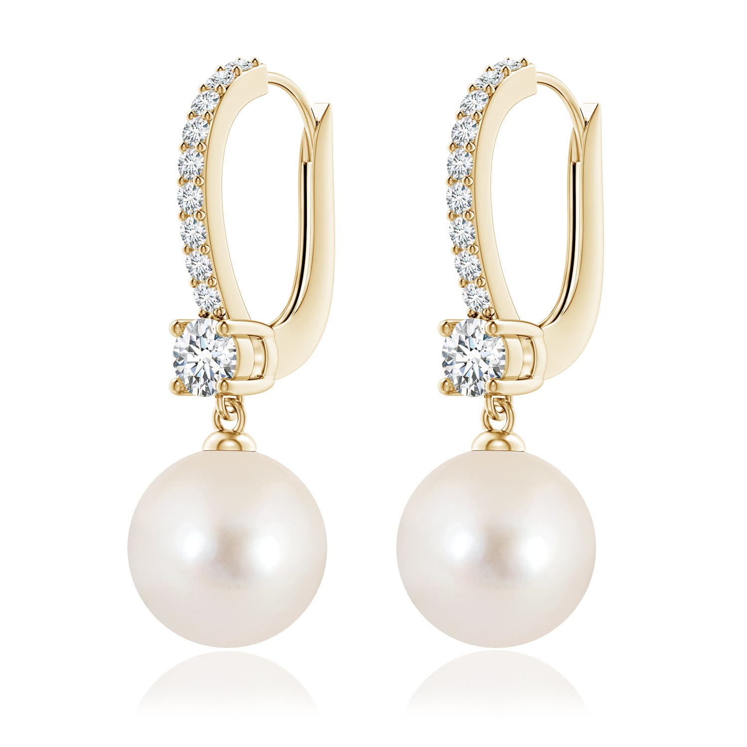 9mm AAAA Leverback Freshwater Pearl Drop Earrings in Yellow Gold - side 2