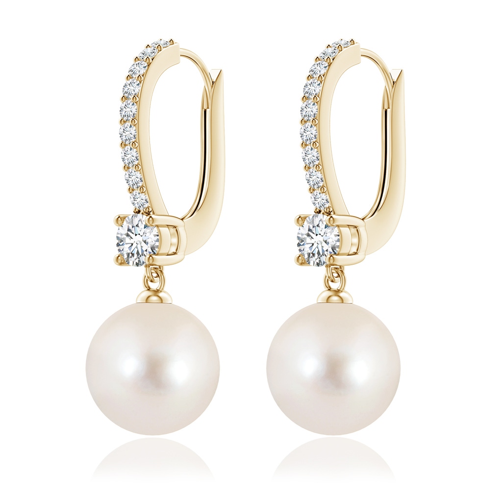9mm AAAA Leverback Freshwater Pearl Drop Earrings in Yellow Gold - side 199