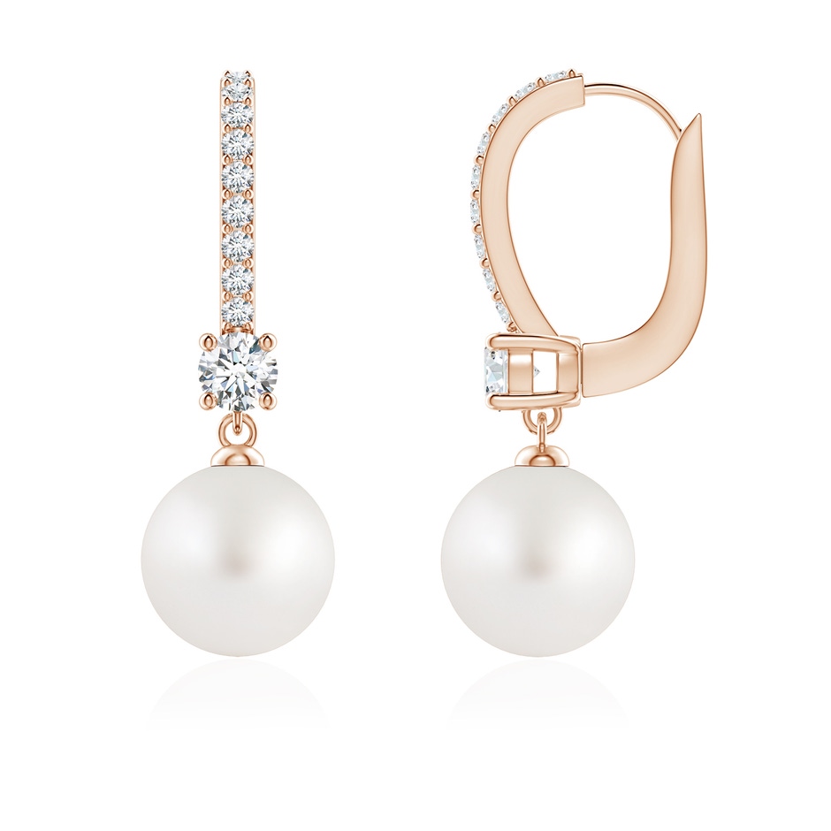 8mm AA Leverback South Sea Pearl Drop Earrings in Rose Gold 