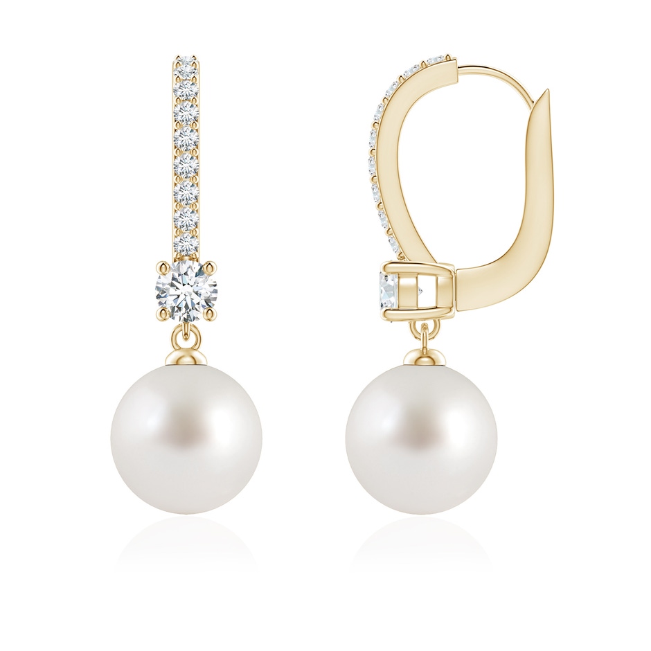 8mm AAA Leverback South Sea Pearl Drop Earrings in Yellow Gold 