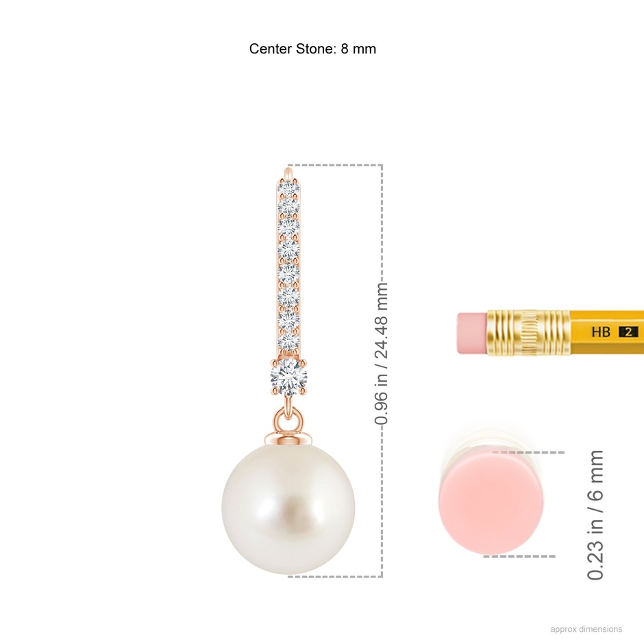 8mm AAAA Leverback South Sea Pearl Drop Earrings in 9K Rose Gold ruler
