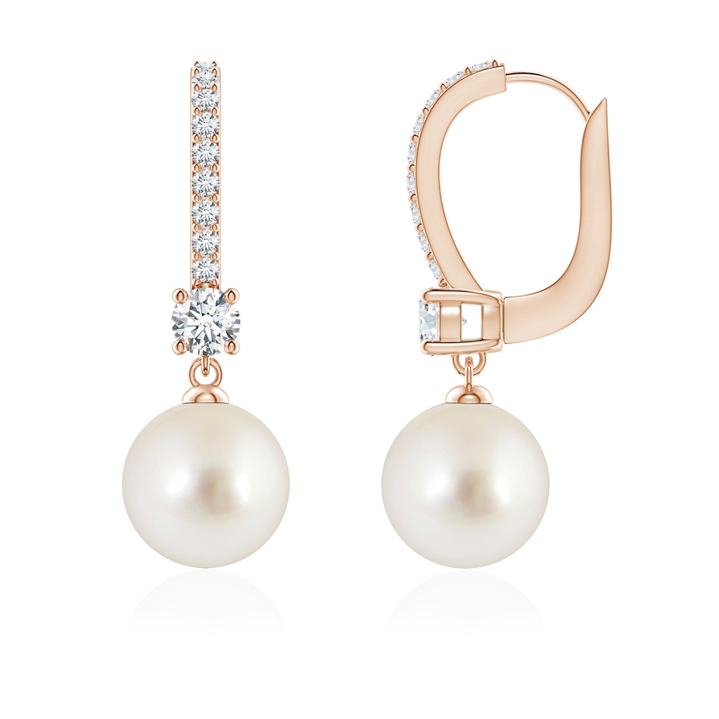 8mm AAAA Leverback South Sea Pearl Drop Earrings in Rose Gold