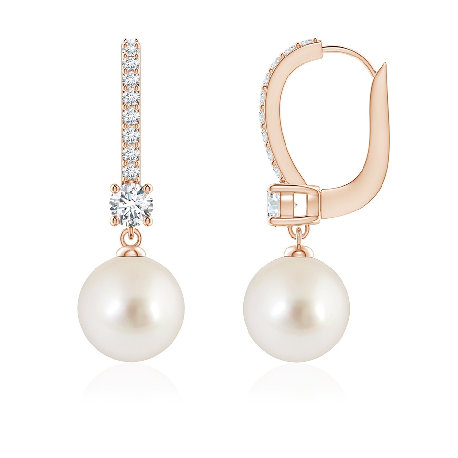 8mm AAAA Leverback South Sea Pearl Drop Earrings in Rose Gold 