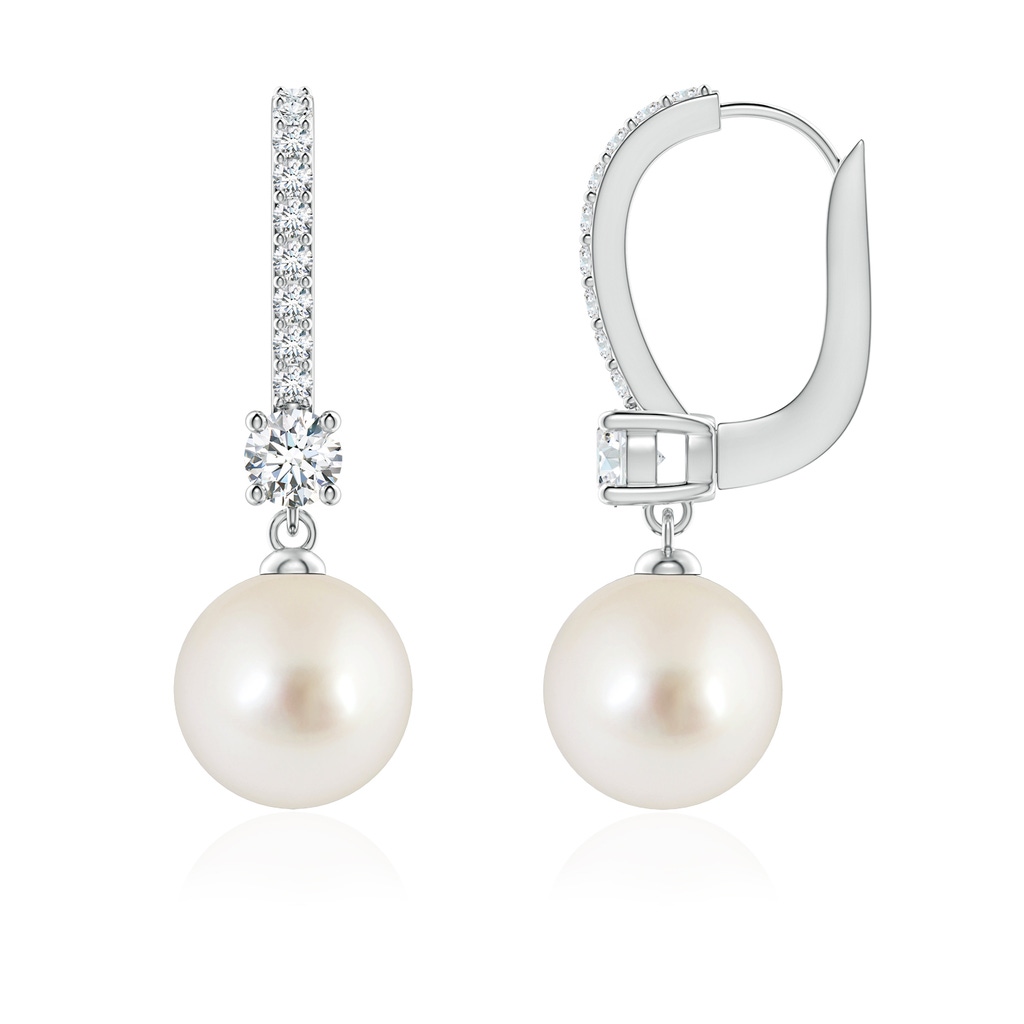 8mm AAAA Leverback South Sea Pearl Drop Earrings in White Gold