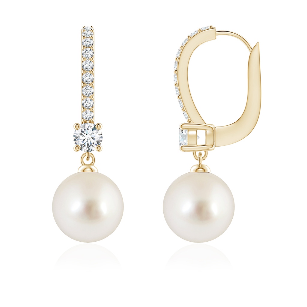 8mm AAAA Leverback South Sea Pearl Drop Earrings in Yellow Gold