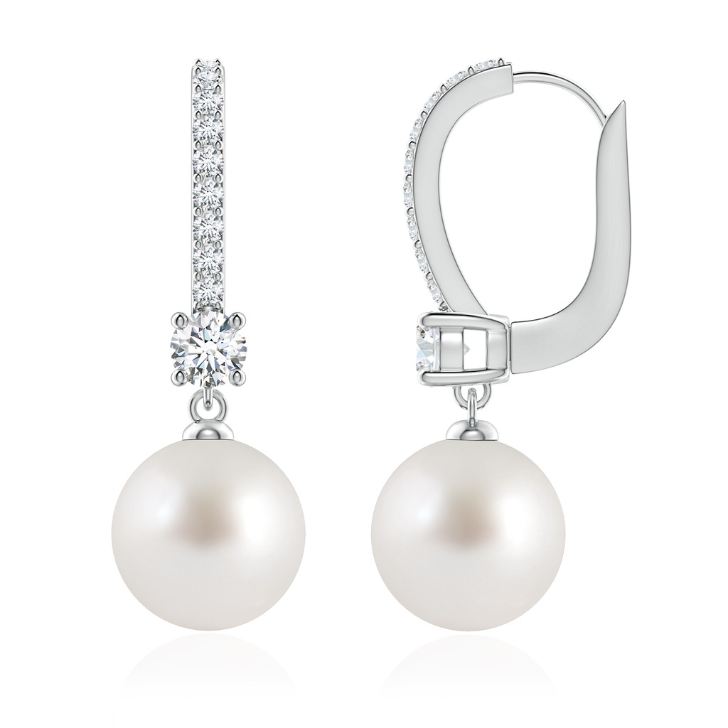 9mm AAA Leverback South Sea Pearl Drop Earrings in White Gold 