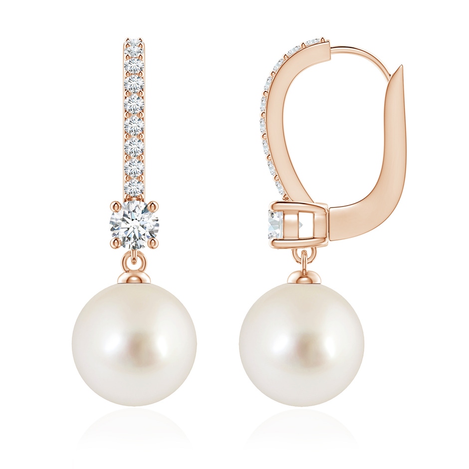 9mm AAAA Leverback South Sea Pearl Drop Earrings in Rose Gold 
