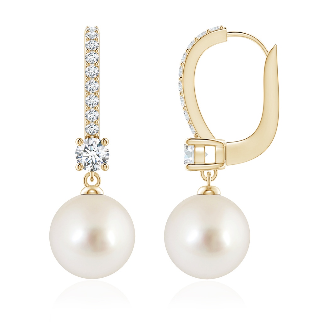 9mm AAAA Leverback South Sea Pearl Drop Earrings in Yellow Gold