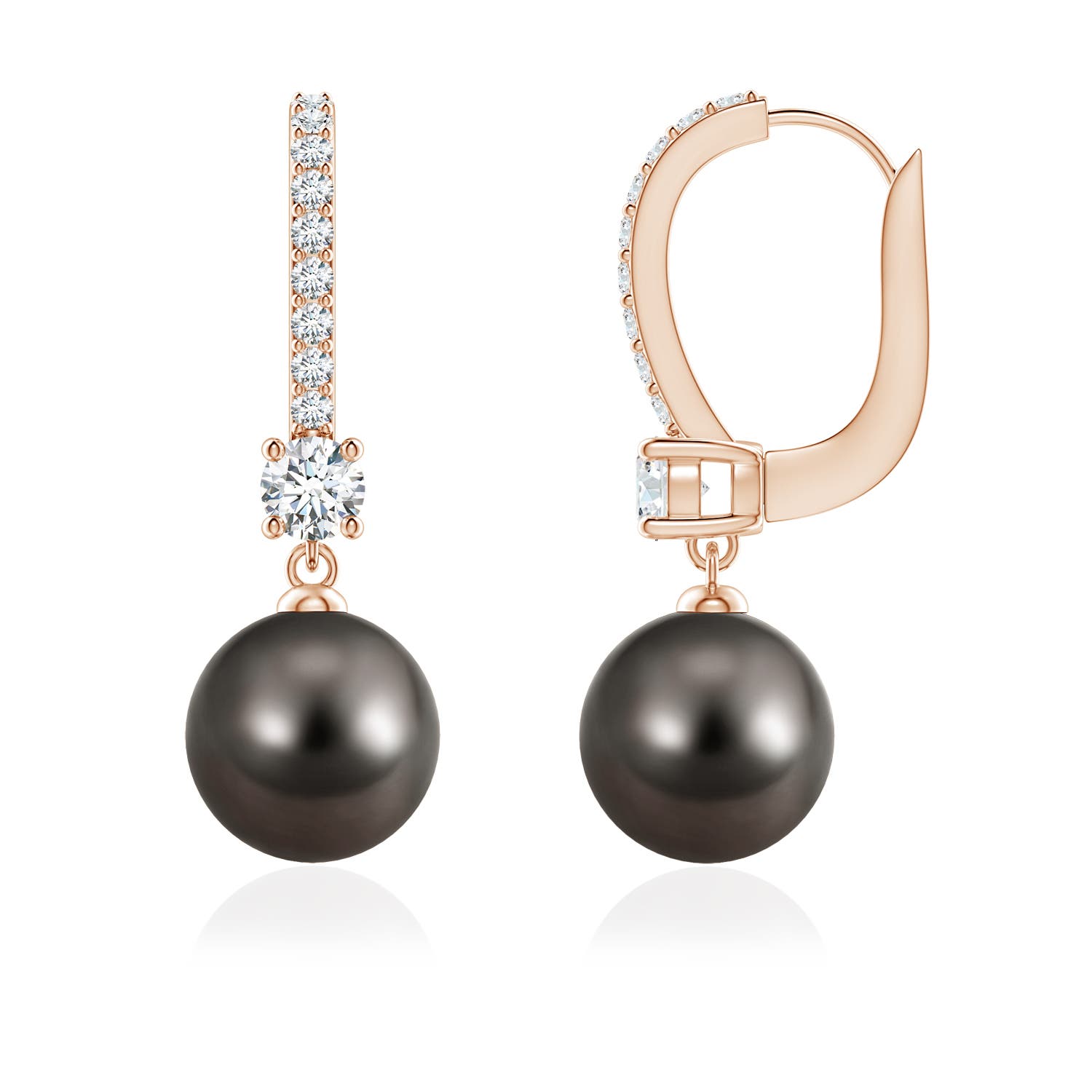 8mm AAA Leverback Tahitian Pearl Drop Earrings in 18CT Rose Gold