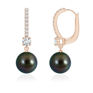 8mm AAAA Leverback Tahitian Pearl Drop Earrings in Rose Gold